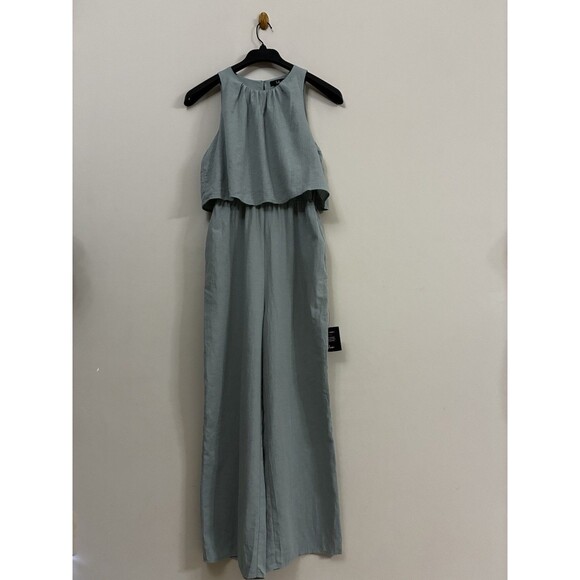 Lulus Breezy Sophistication Sage Green Textured Wide  Leg Jumpsuit NWT Size S - Picture 6 of 10